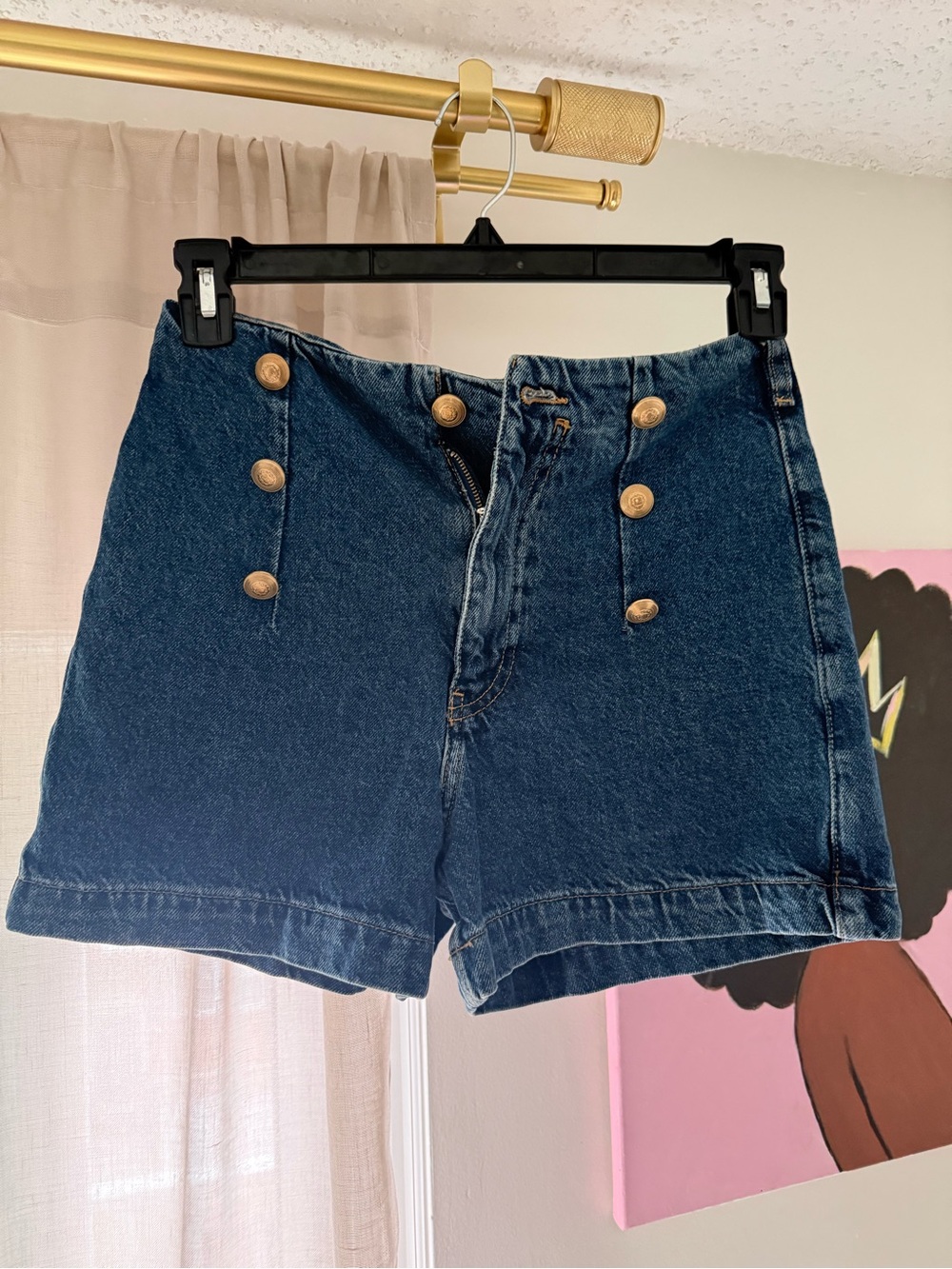 Zara Dark Blue High-Waist Button-Front Denim Shorts